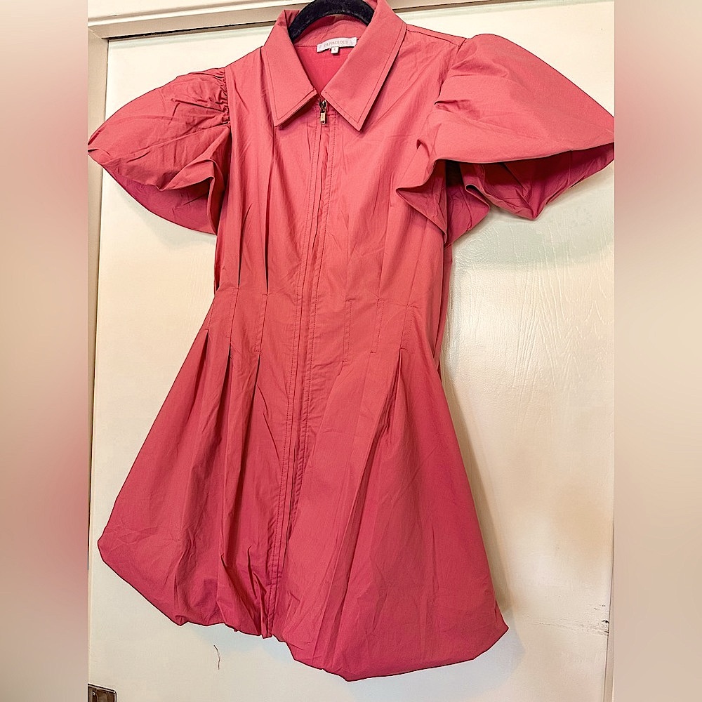 Olivaceous “In the Day” Mauvey Pink Puff Sleeve Mini Bubble Dress - Picture 2 of 14
